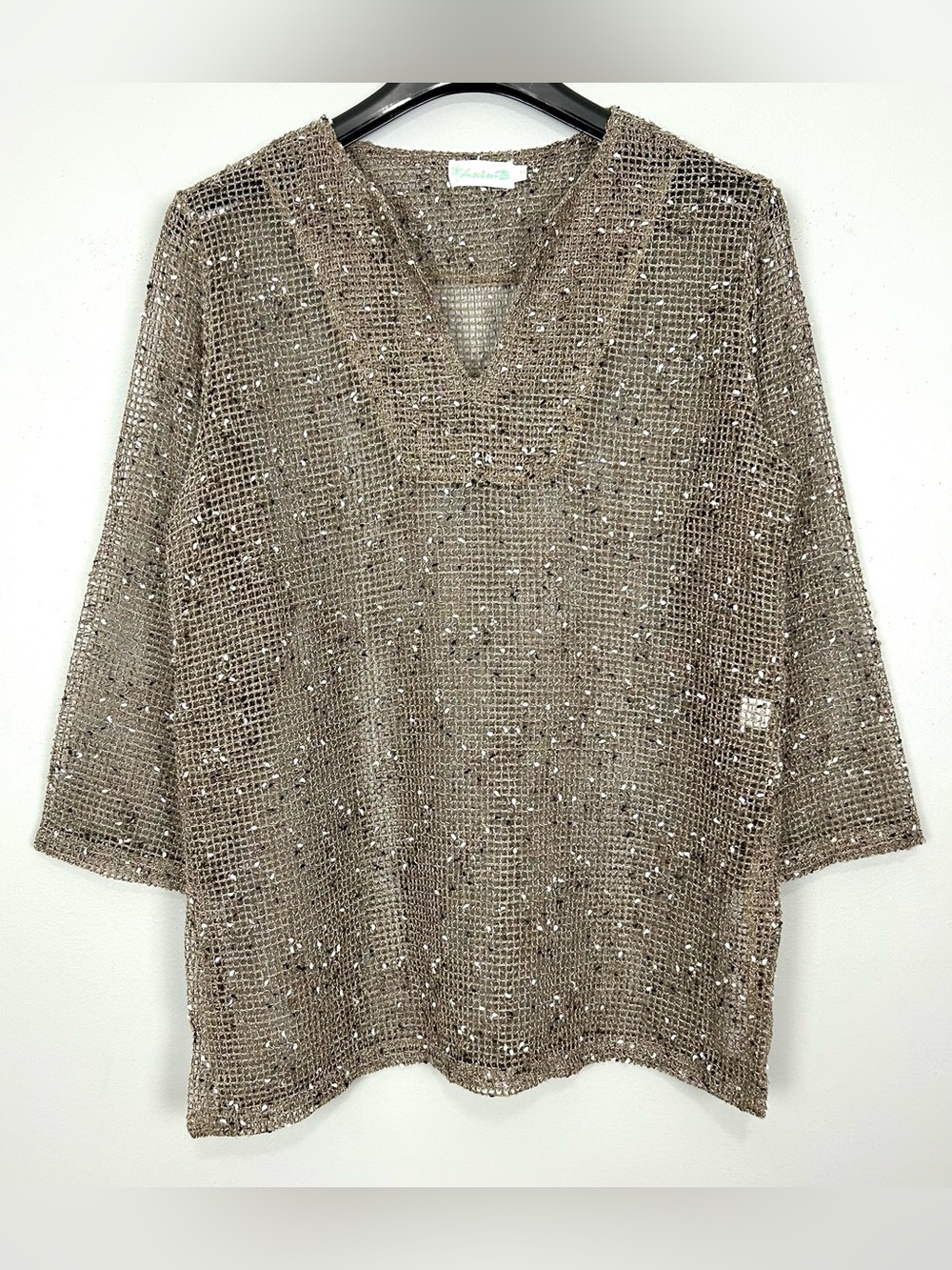 Lulu-B Nautical Mesh Tunic Top Women’s Size M Sheer Beach Coastal Net Side Slit
